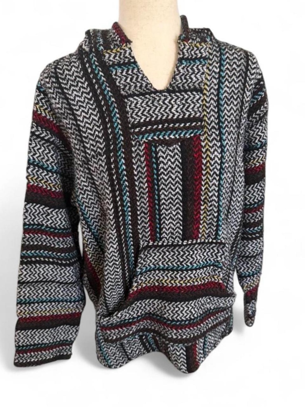 Baja Joe Hoodie Mexican Blanket Drug Rug Unisex Large Boho Festival Southwestern